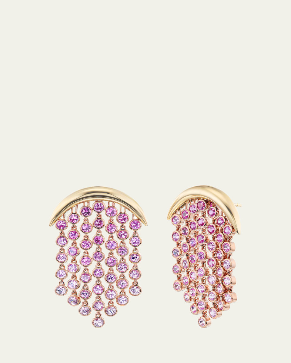 18K Gold Fringe Pink Sapphire Earrings